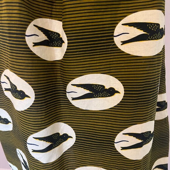 Off the Shoulder Dress Hand Made with African Block Print Fabric - Black Birds - Picture 11 of 15